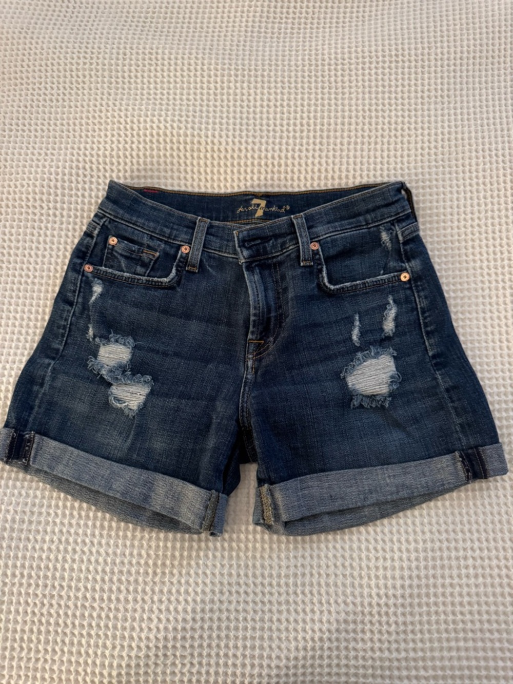 7 For All Mankind Distress Dark Blue Denim Women's Shorts